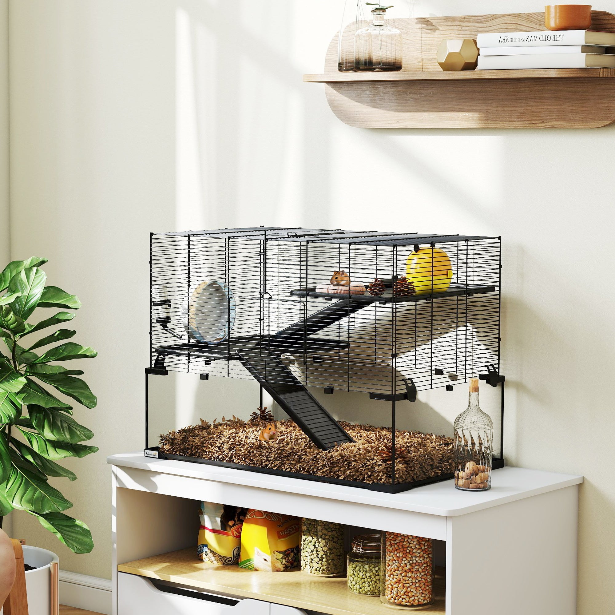  31" Hamster Cage, Gerbil Cage with Glass Basin for Small Hamsters, Black — Hamster Cages | GetPawsy