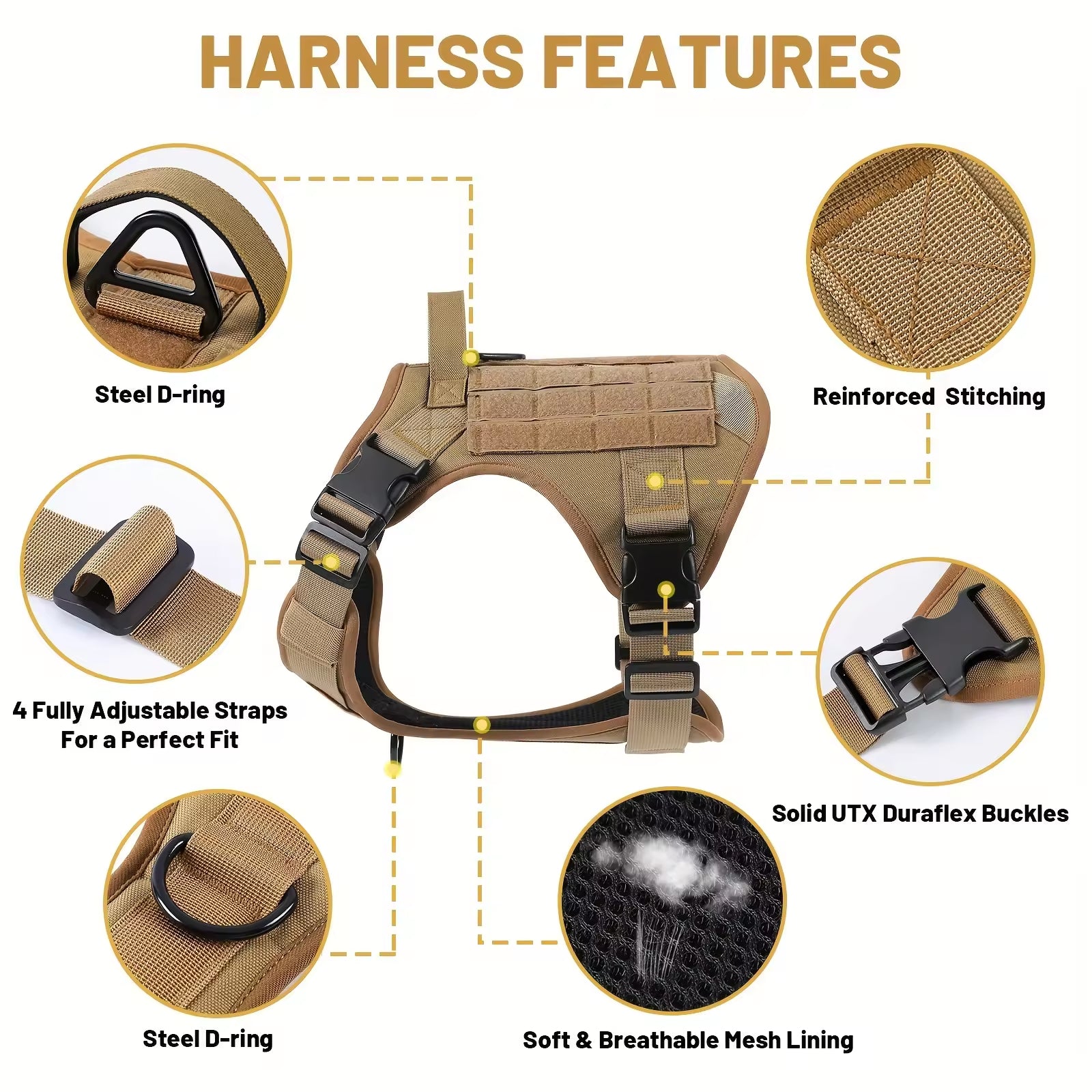 Tactical Dog Harness – Adjustable Reflective Service Vest with Metal Buckle — Dog Collars & Leashes | GetPawsy