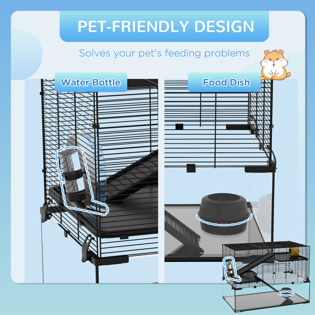  31" Hamster Cage, Gerbil Cage with Glass Basin for Small Hamsters, Black — Hamster Cages | GetPawsy