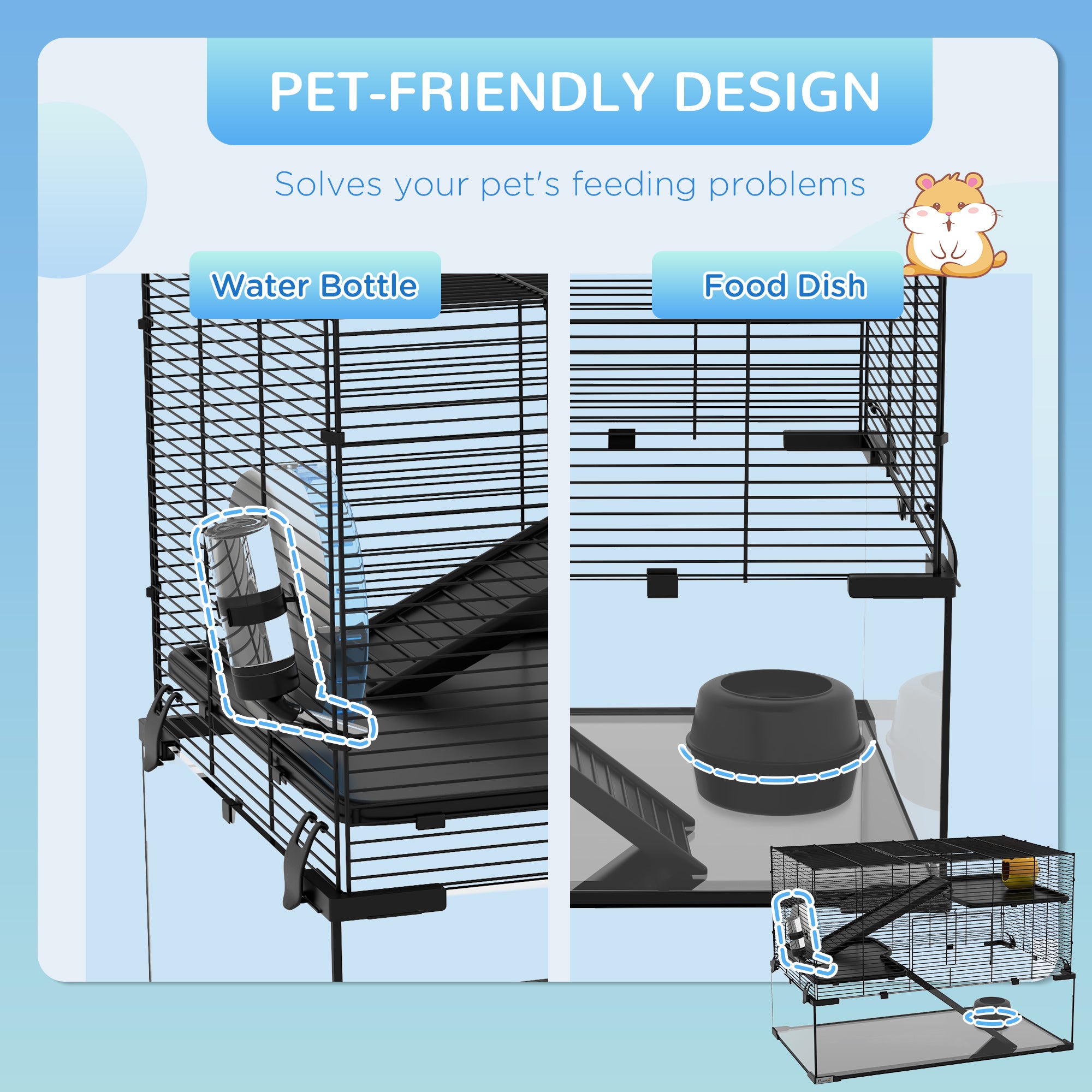  31" Hamster Cage, Gerbil Cage with Glass Basin for Small Hamsters, Black — Hamster Cages | GetPawsy