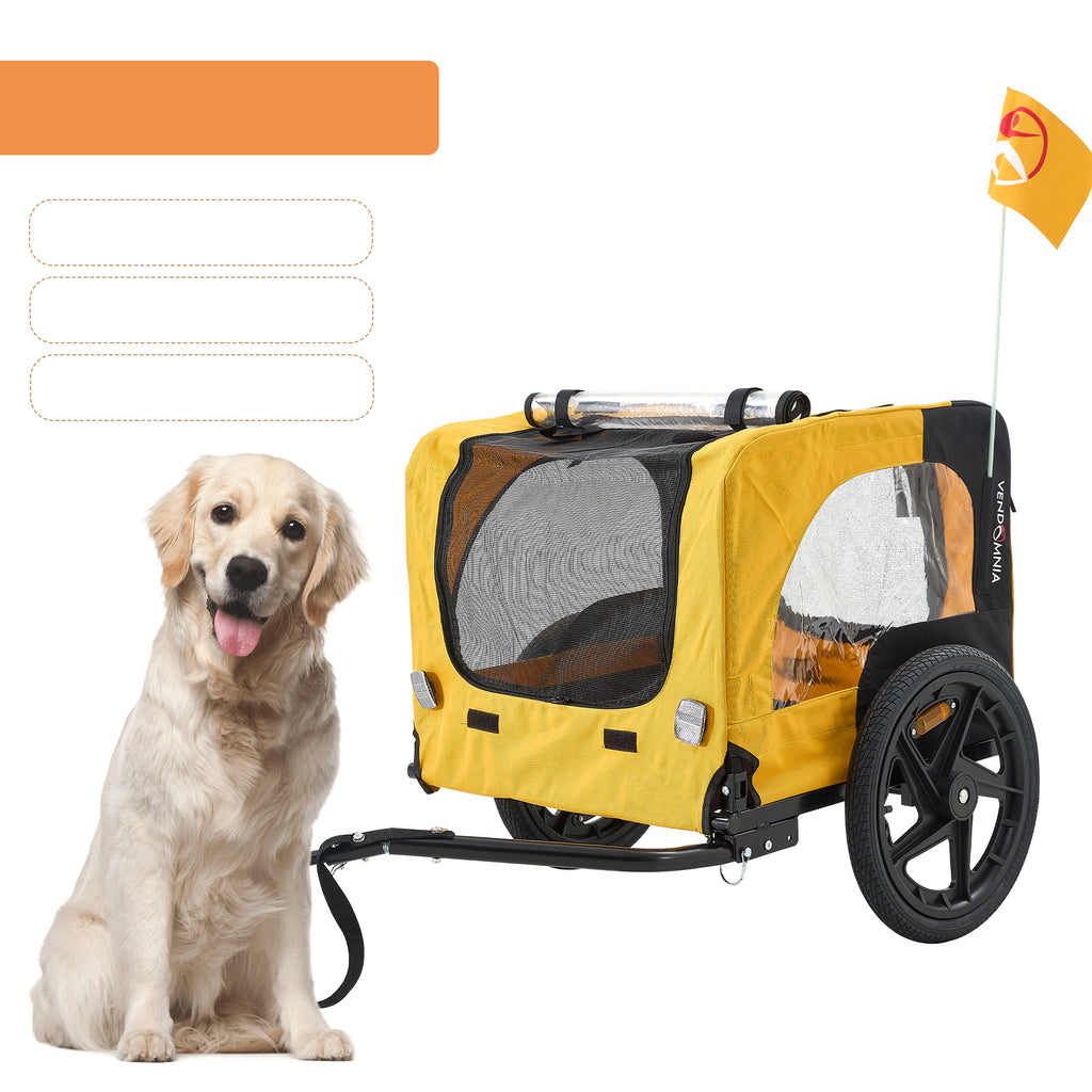 Yellow Outdoor Heavy Duty Foldable Practical Pet Stroller Dog Carrier With Bicycle Tow — Dog Carriers | GetPawsy