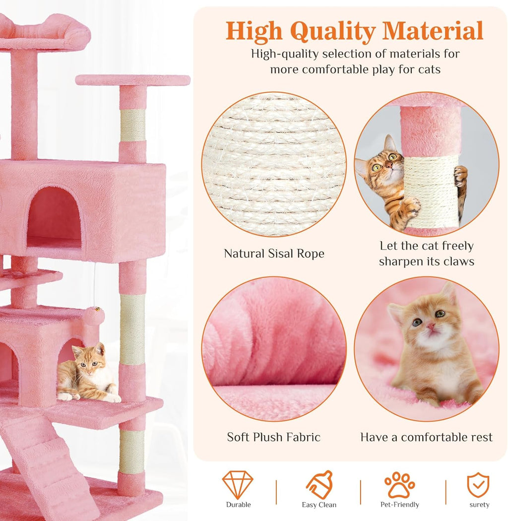 54 -Cat Tree Tower - Multi-level With Sisal Grab Post, Indoor Apartment With Ladder, Plush Toys, Rest And Play — Cat Trees & 