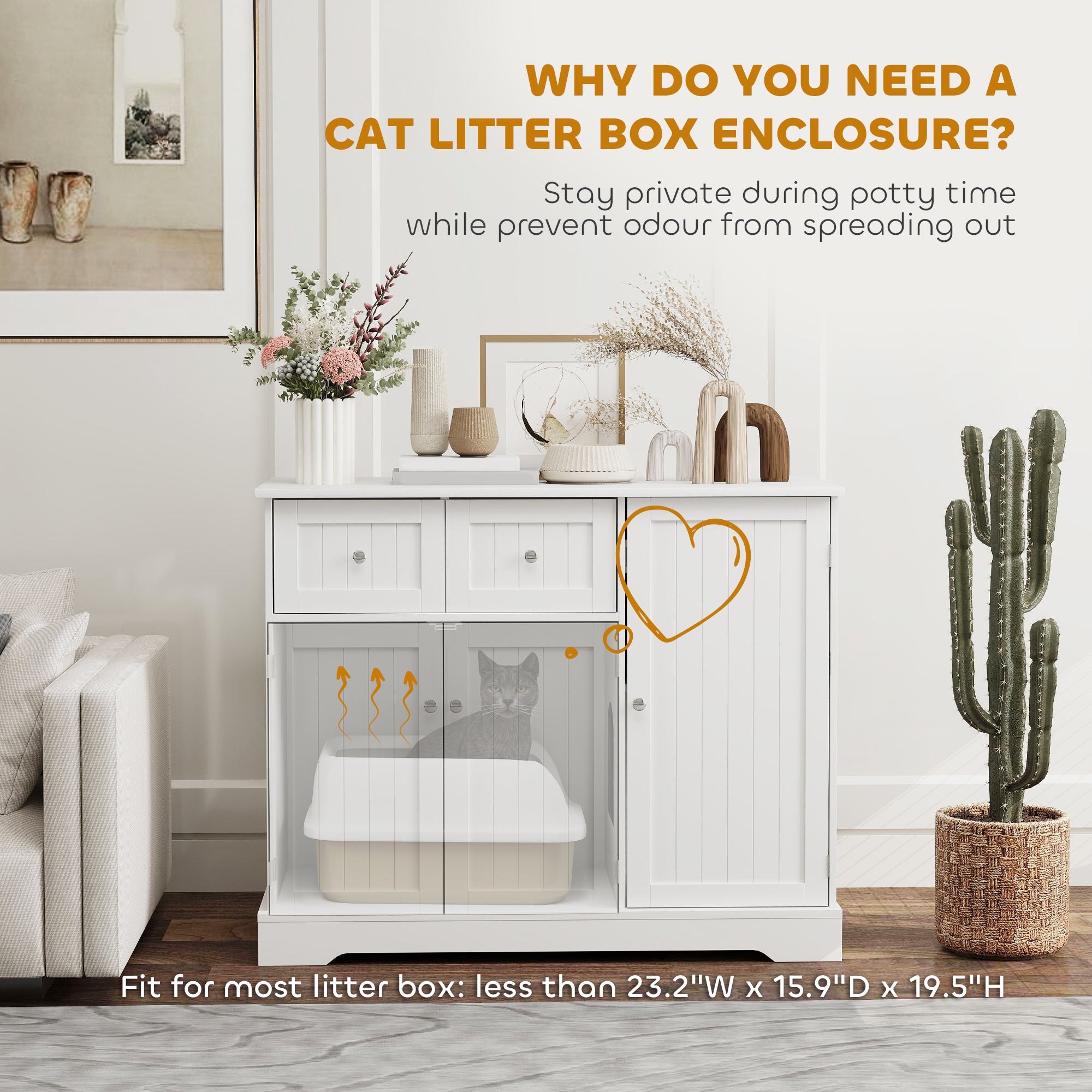  Cat Litter Box Enclosure with Drawers, Storage, Anti-tip Kit, 39" x 18" x 31.5", White — Cat Litter Boxes | GetPawsy
