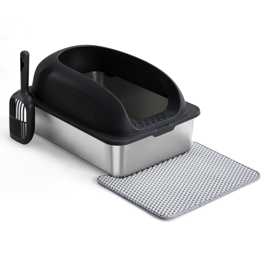 Stainless Steel Cat Litter Box With Lid, Large Cat Litter Box For Big Cats, Scoop And Mat Included — Cat Litter Boxes | GetPa