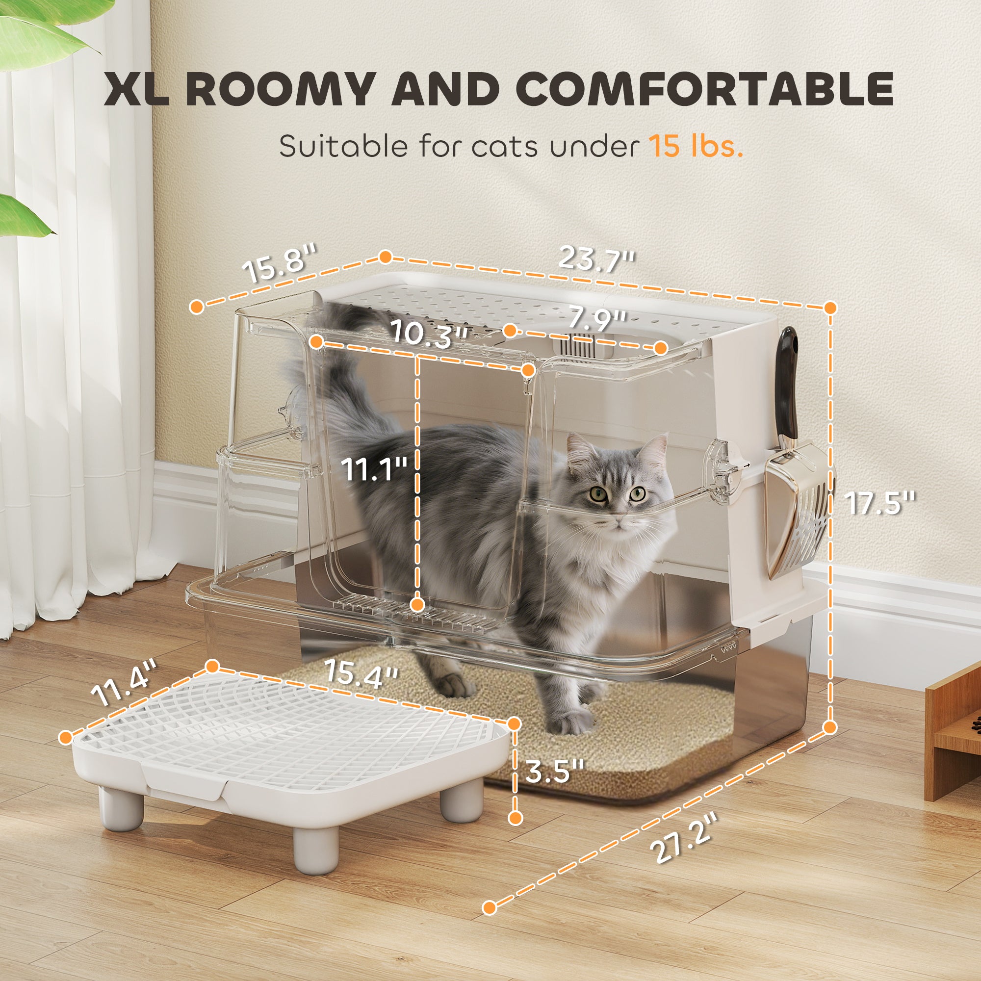XL stainless steel cat litter box with flip-top design for large cats – GetPawsy