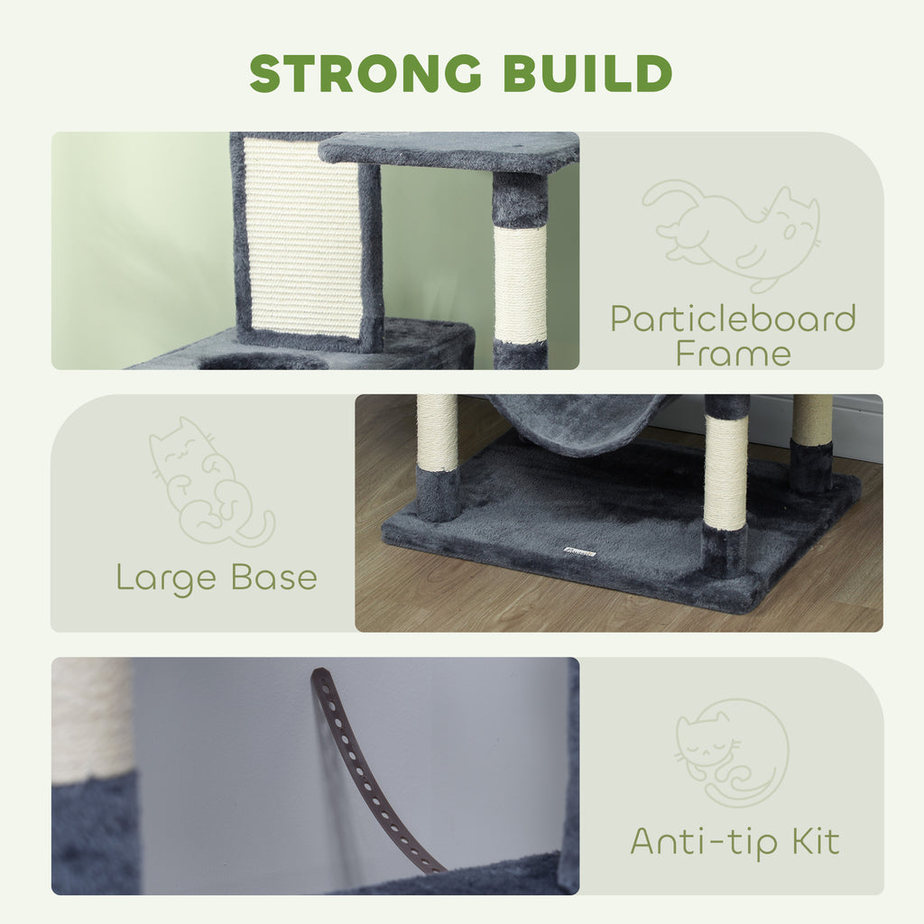  81" Cat Tree w/ Cat Scratching Posts, Scratching Board, Condos, Beds, Hammocks, Toy Balls, Rope Cat Toy, Gray — Cat Trees & 