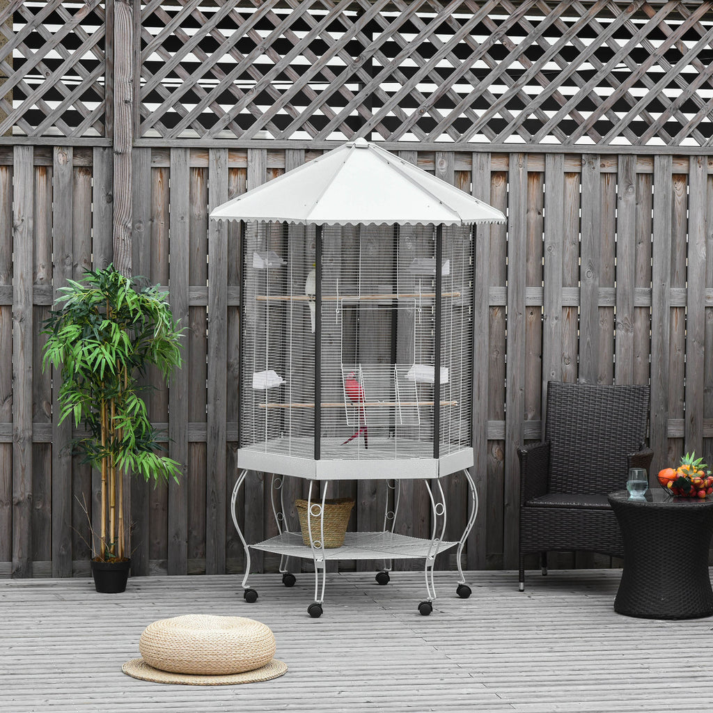  77" Flight Bird Cage Hexagon Covered Canopy Portable Aviary With Storage — Bird Cages | GetPawsy