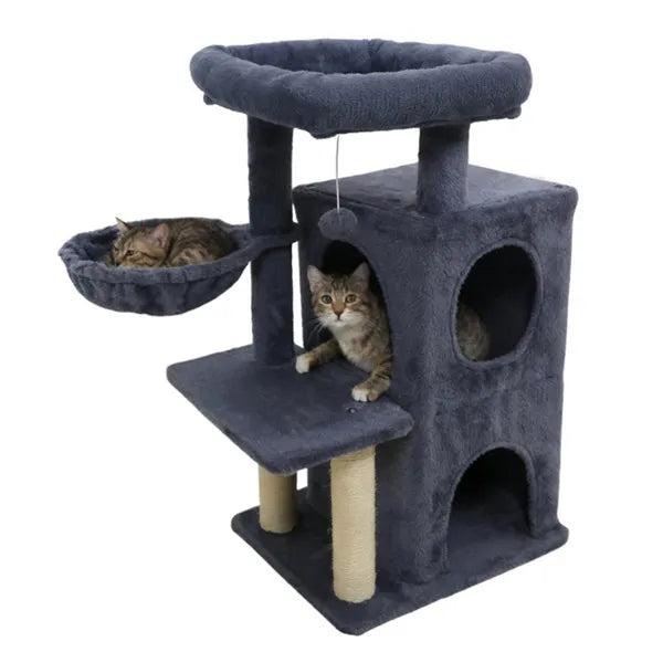 Cat Tree Tower Condo – 2-Tier 33.5-Inch Dark Gray with Sisal Scratching Posts for Cats — Cat Trees & Condos | GetPawsy