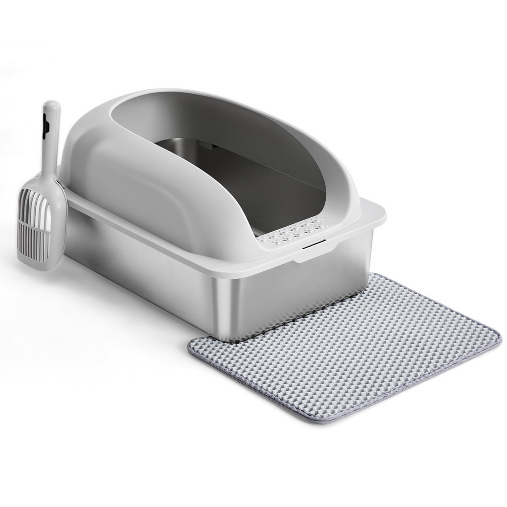 Stainless Steel Cat Litter Box With Lid, Large Cat Litter Box For Big Cats, Scoop And Mat Included — Cat Litter Boxes | GetPa