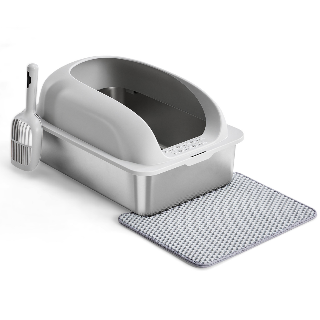 Stainless Steel Cat Litter Box With Lid, Large Cat Litter Box For Big Cats, Scoop And Mat Included — Cat Litter Boxes | GetPa